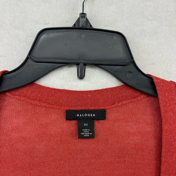 Halogen Sweater Women's XS Red Knit Linen Blend Open Front Pocket Tunic Cardigan - Picture 10 of 12
